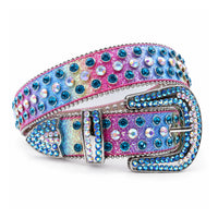 Rainbow Ombre Crystal Rhinestone Western Belt - front view