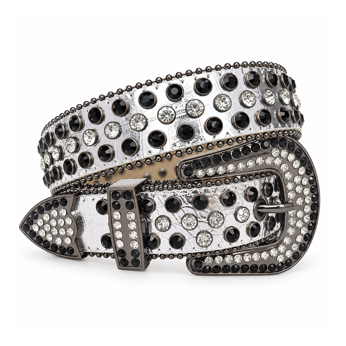 Silver & Black Crystal Rhinestone Western Belt
