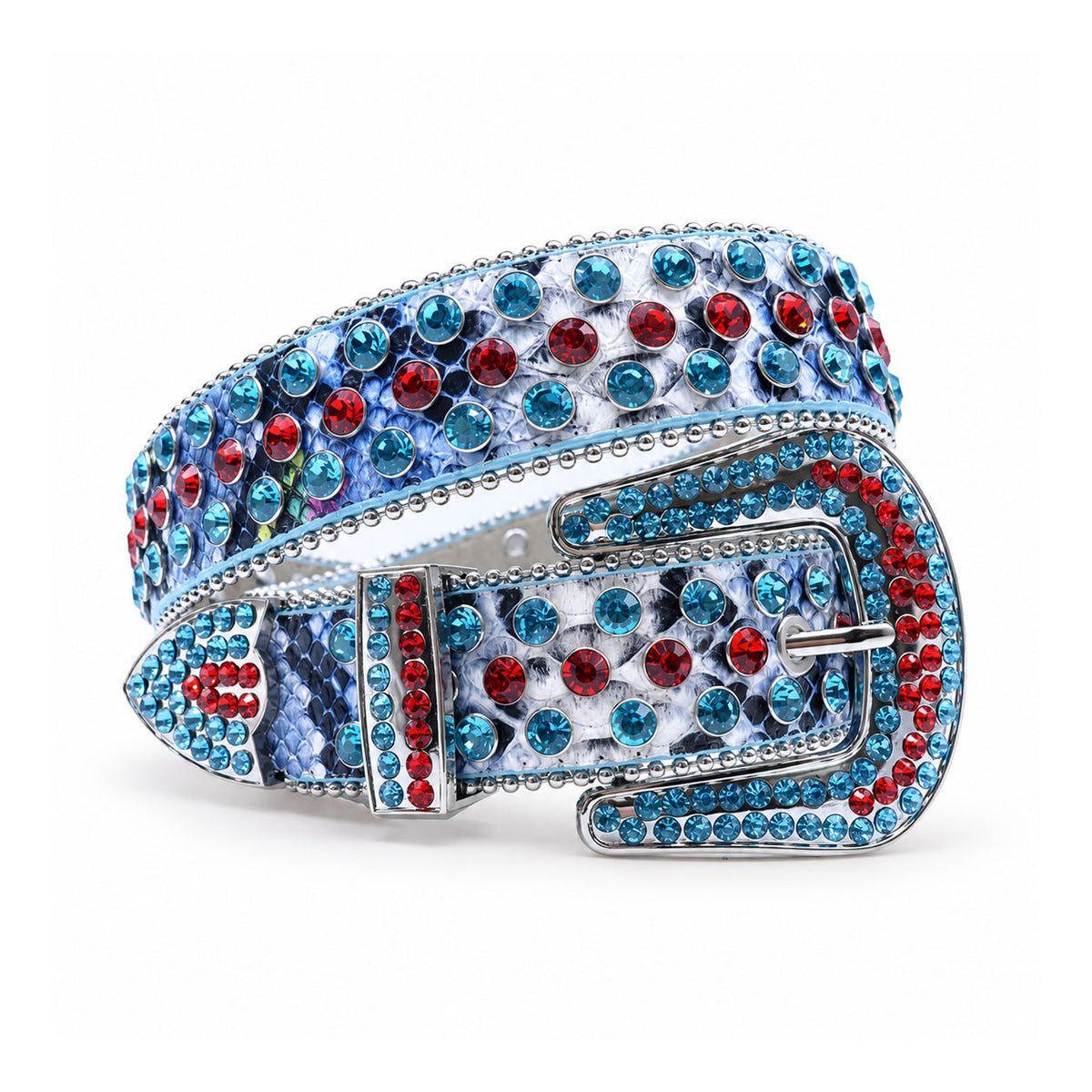 Blue & Red Snakeskin Crystal Rhinestone Western Belt