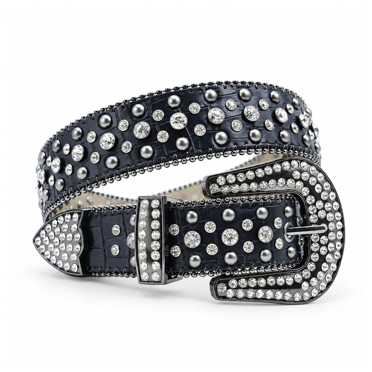 Black Stud & Clear Crystal Rhinestone Western Belt