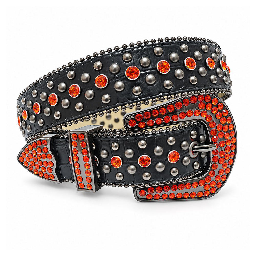 Orange & Black Crystal Rhinestone Western Belt
