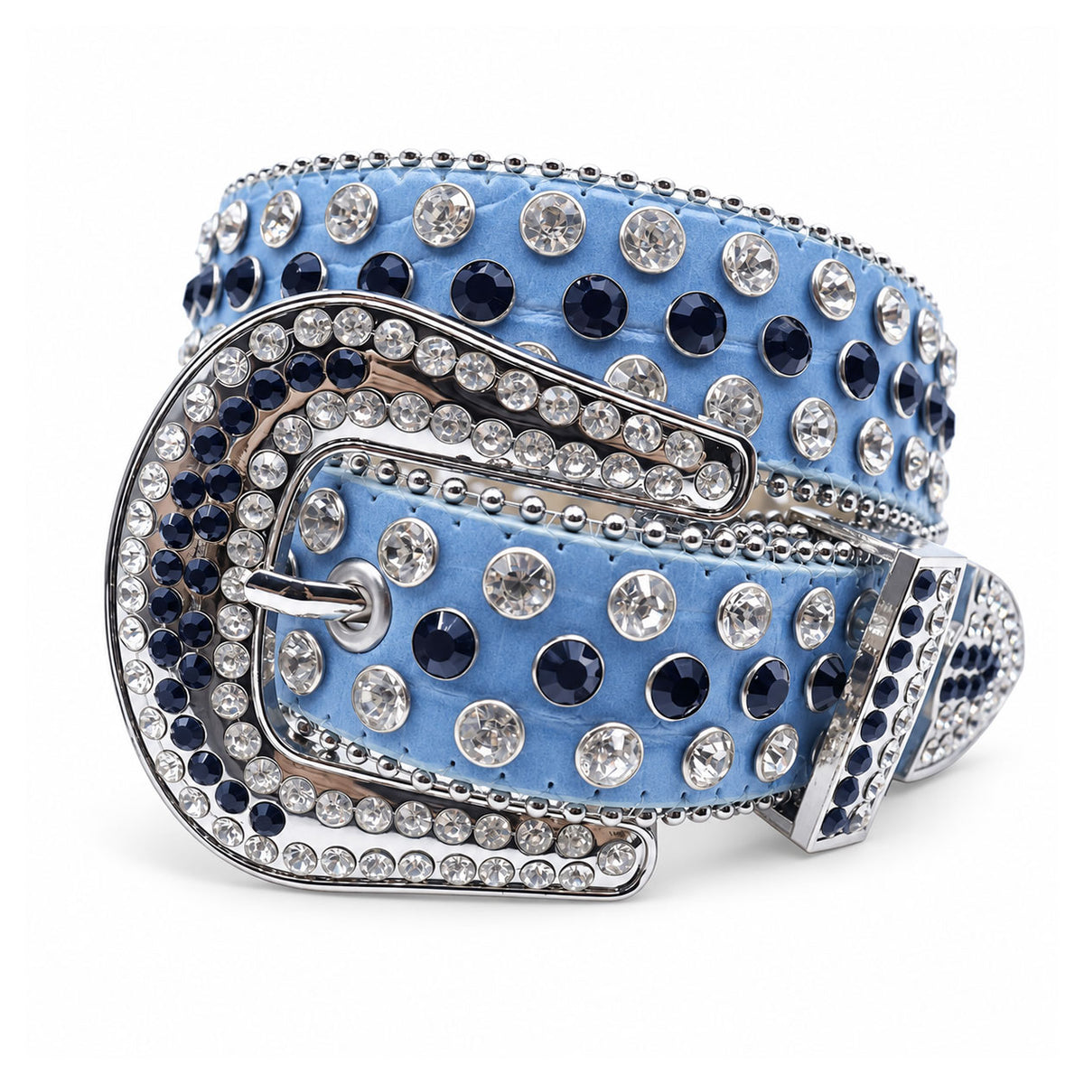 Sky Blue & Black Crystal Rhinestone Western Belt