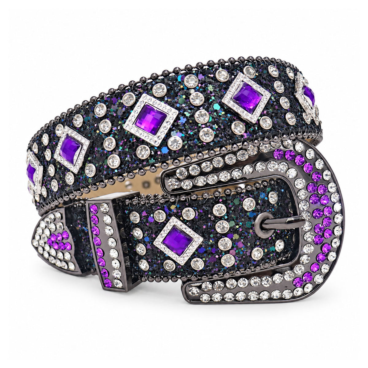 Purple Square Gem Crystal Rhinestone Western Belt