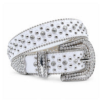 White Crystal Rhinestone Western Belt with Silver Buckle