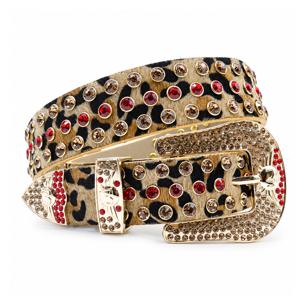Leopard Print Crystal Rhinestone Western Belt