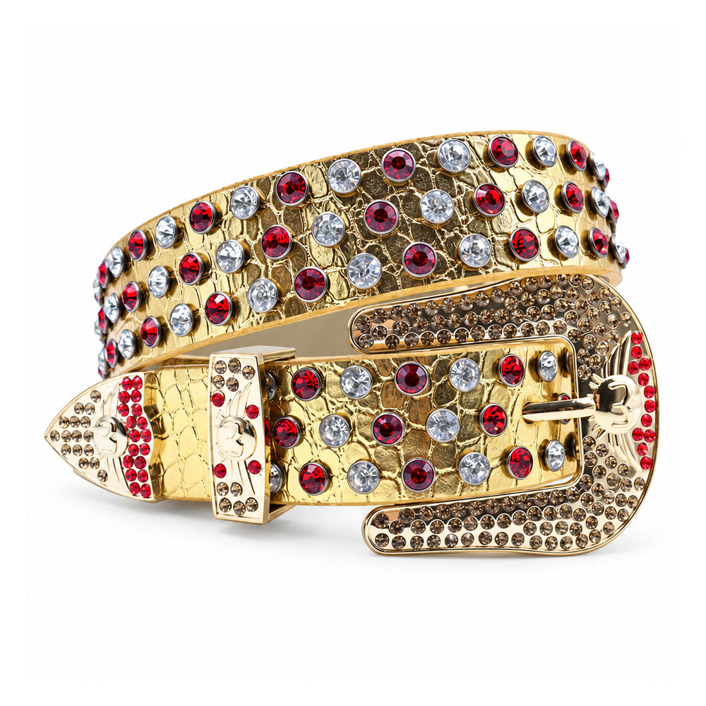 Gold & Red Crystal Rhinestone Western Belt