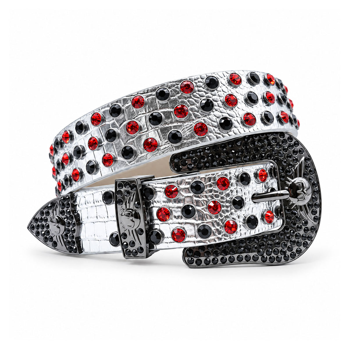 Silver Red & Black Crystal Rhinestone Western Belt