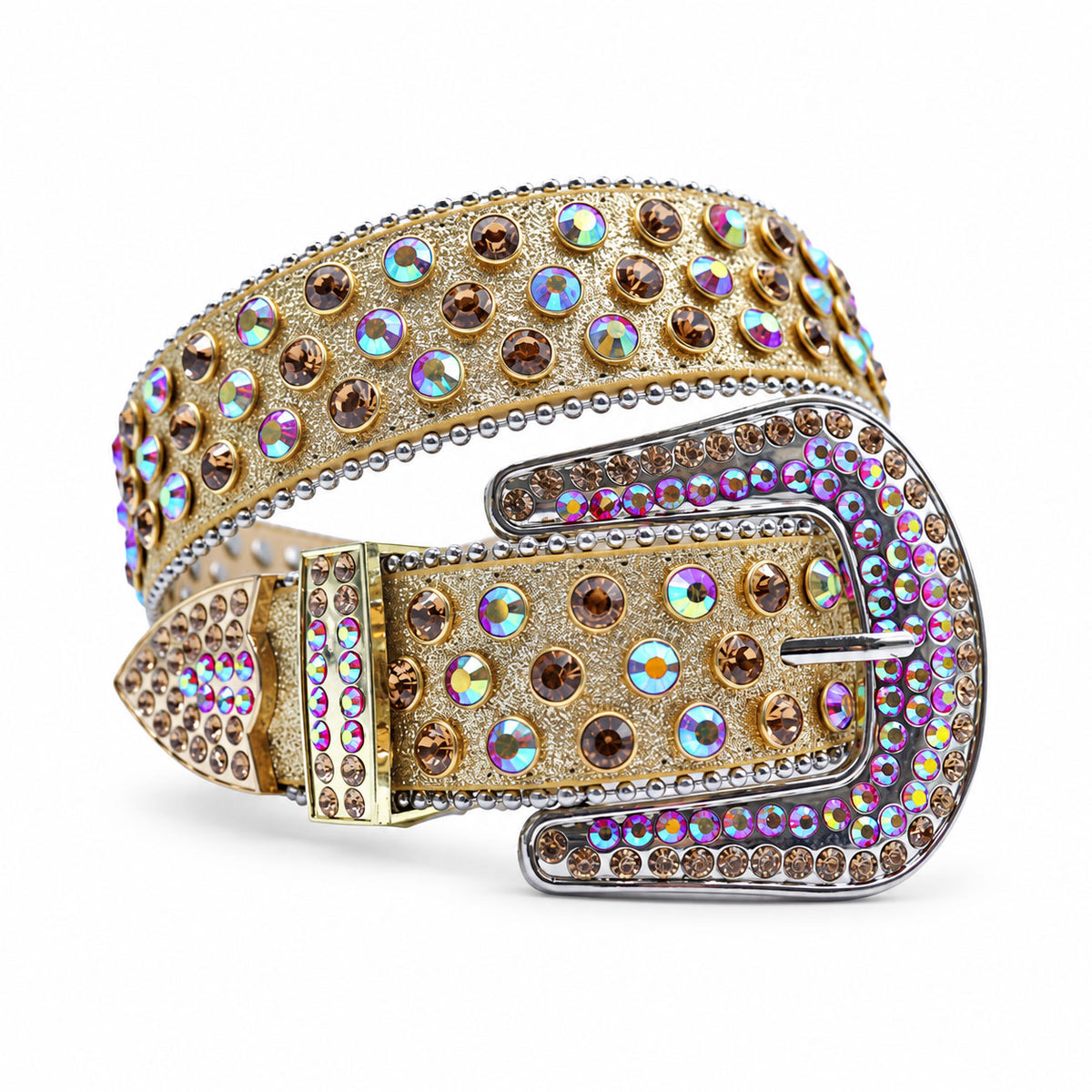 Gold Iridescent Crystal Rhinestone Western Belt