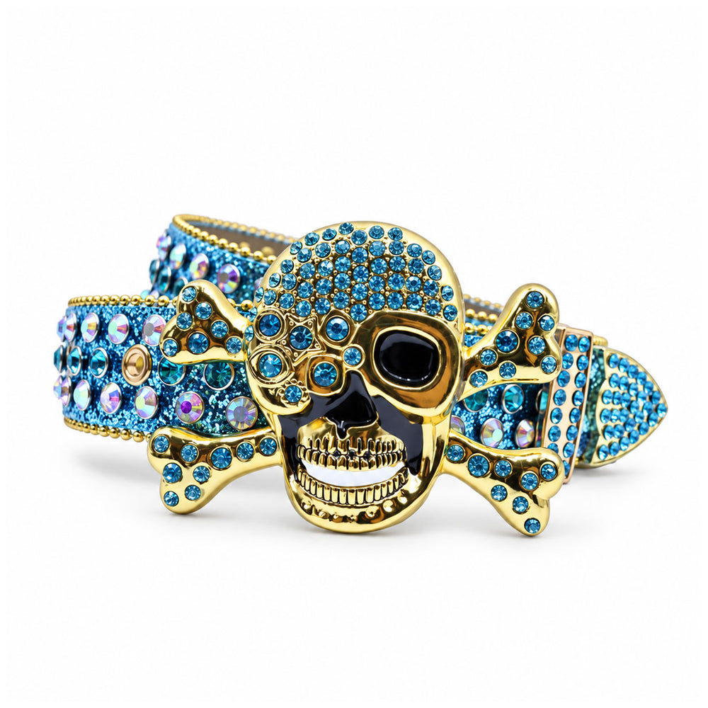 Blue Skull & Crossbones Crystal Rhinestone Western Belt