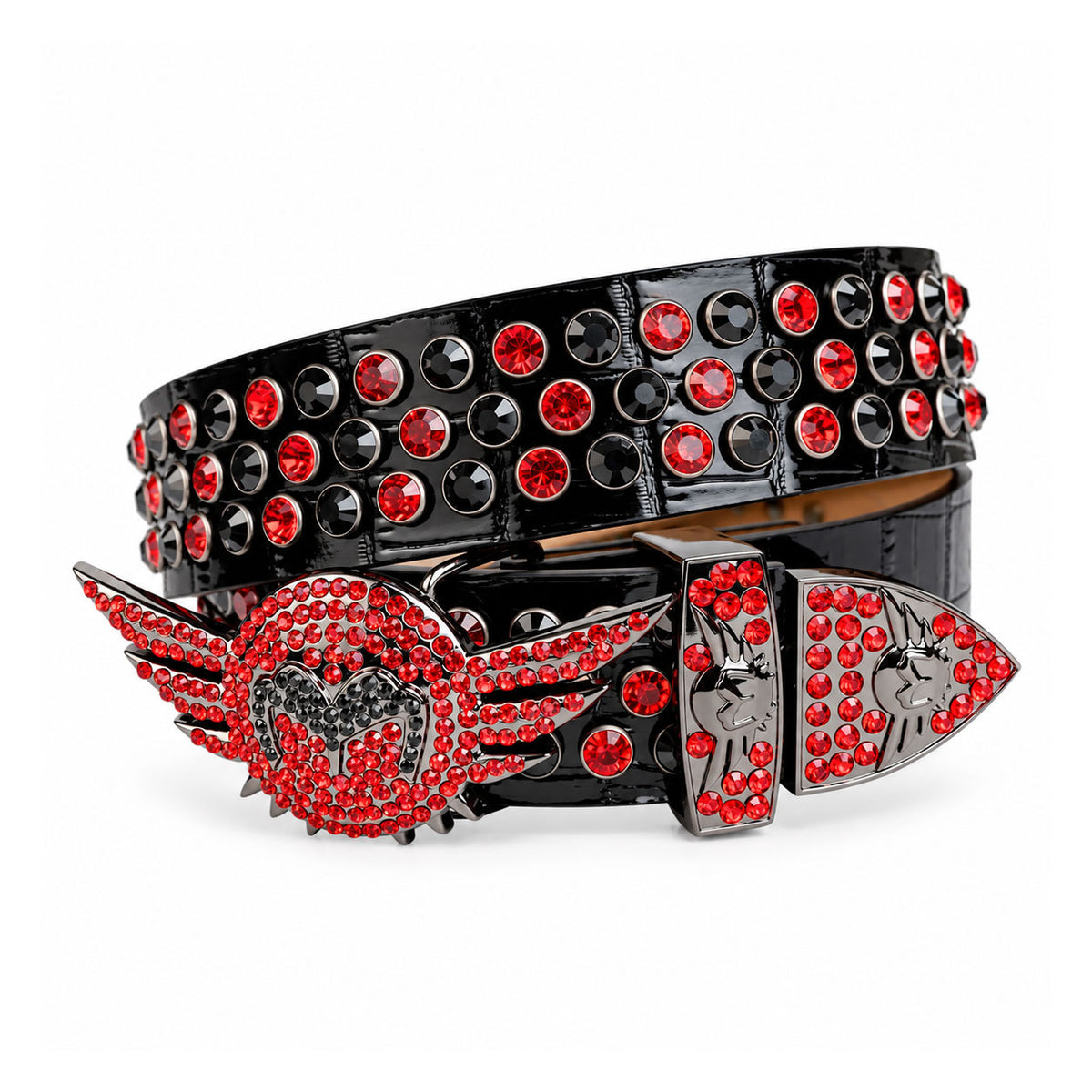 Black & Red Crystal Rhinestone Western Belt with Wing Buckle