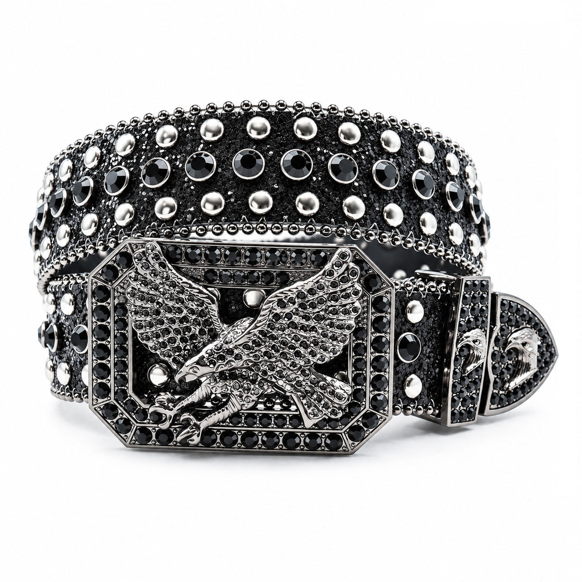 Black Glitter Crystal Rhinestone Western Belt with Eagle Buckle