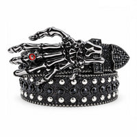 Black Glitter Crystal Rhinestone Western Belt with Skeleton Hand Buckle