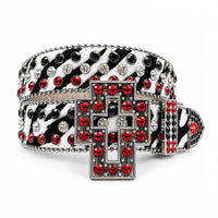 Zebra Print Crystal Rhinestone Western Belt with Red Cross Buckle