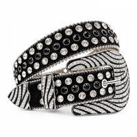 Black Crystal Rhinestone Western Belt with Zebra Crystal Buckle