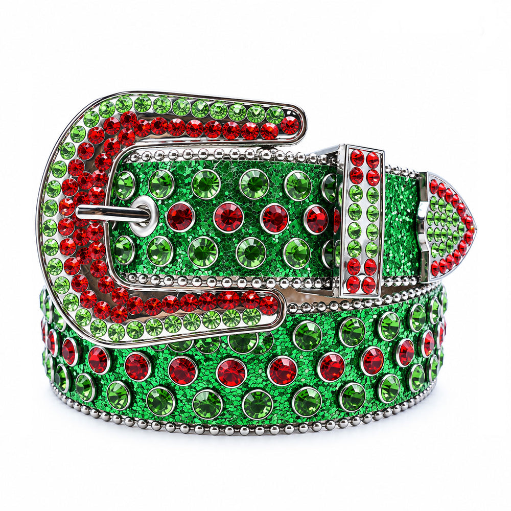 Green & Red Glitter Crystal Rhinestone Western Belt