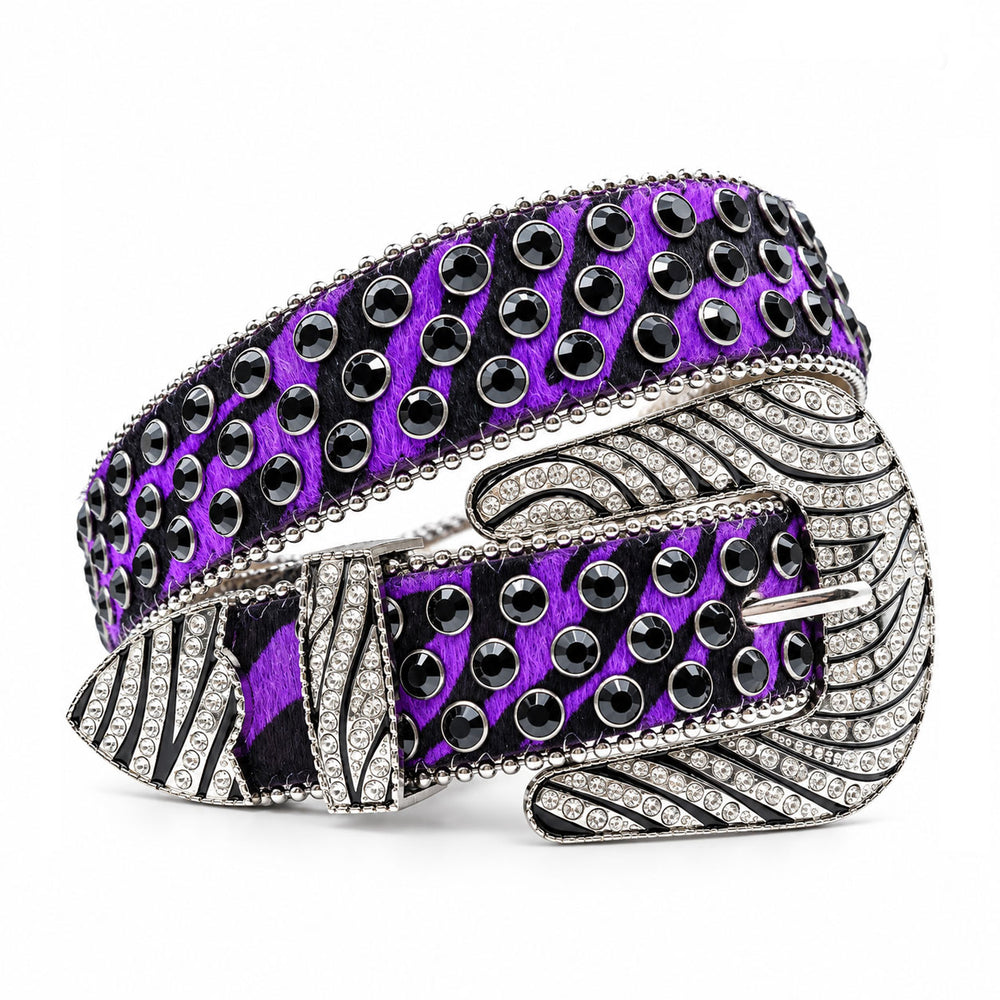 Purple Zebra Print Crystal Rhinestone Western Belt