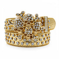 Gold Croc Crystal Rhinestone Western Belt with Skull & Crossbones Buckle