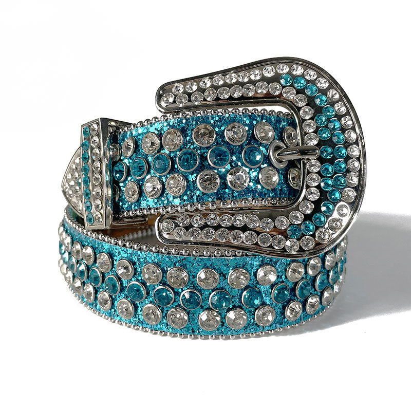 Full-Studded Crystal Rhinestone Western Belt with 3-Piece Silver Buckle
