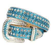 Beaded-Trim Crystal Rhinestone Western Belt with Silver Buckle