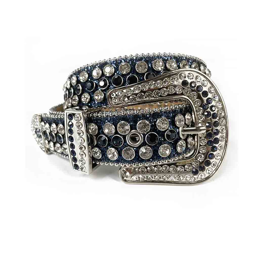 Navy Blue Strap With Black & White Adorned Rhinestone Belt