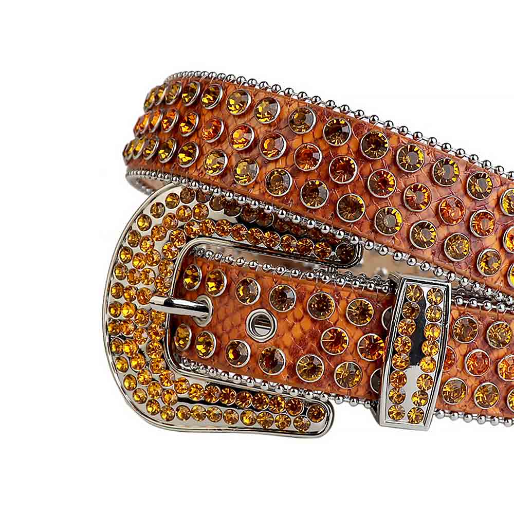 Orange & Brown Strap With Orange & Brown Adorned Rhinestone Belt