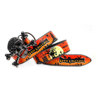 Skull Buckle Orange Strap Halloween Statement Belt with Rhinestones