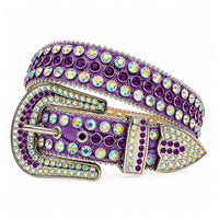 Purple Croc Rhinestone Western Belt with Iridescent Crystals - front view