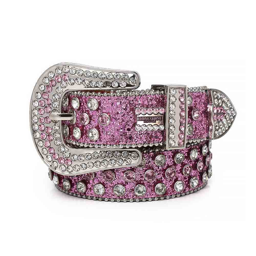 Pink Strap With Pink Sparkly Faceted Crystal Rhinestone BB Belt