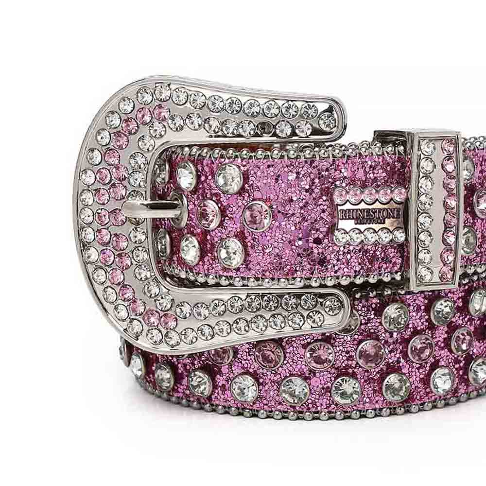 Pink Strap With Pink Sparkly Faceted Crystal Rhinestone BB Belt