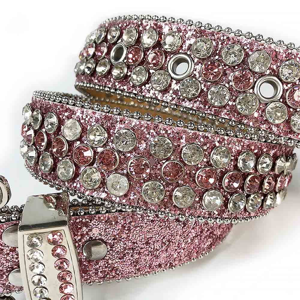 Pink Strap With Pink & Faceted Crystal Adorned Rhinestone Belt