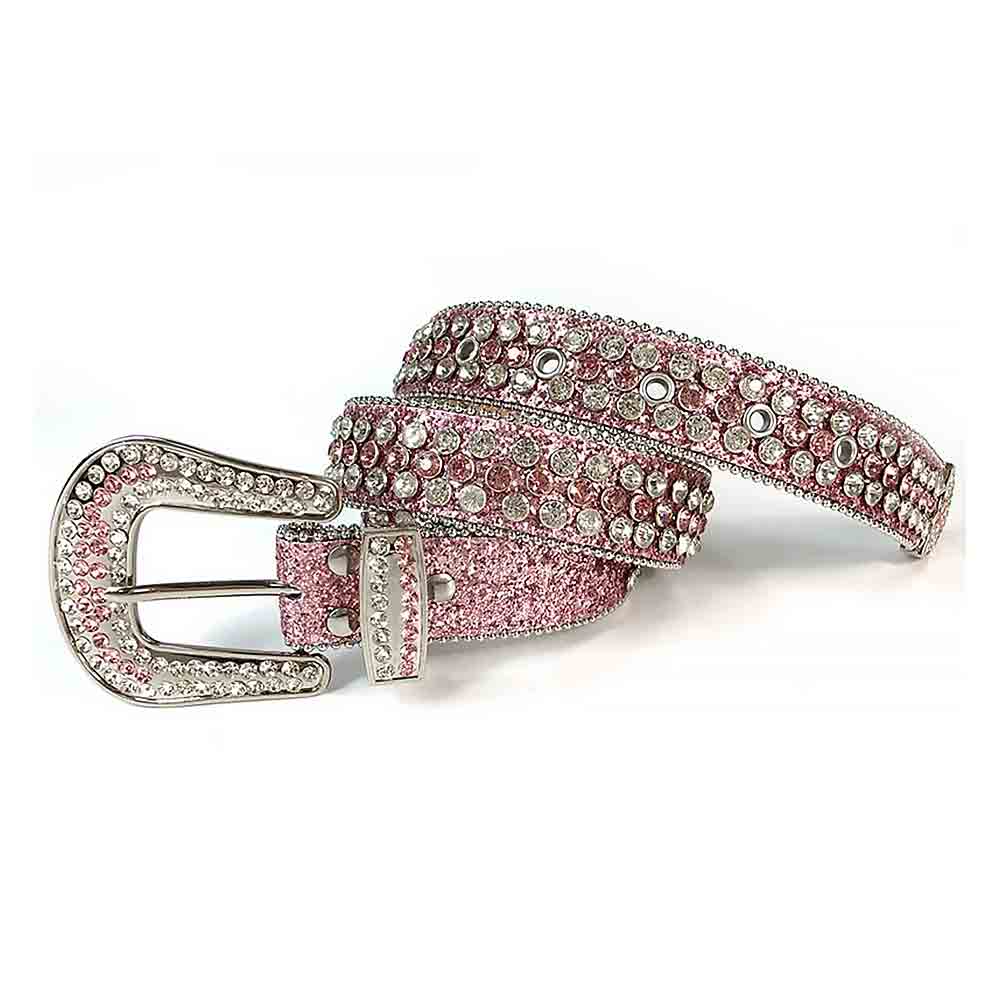 Pink Strap With Pink & Faceted Crystal Adorned Rhinestone Belt