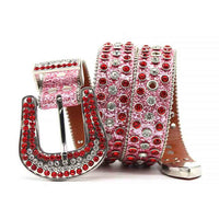 Pink Strap With Glossy Red & Silver Studs Sparkle BB Belt