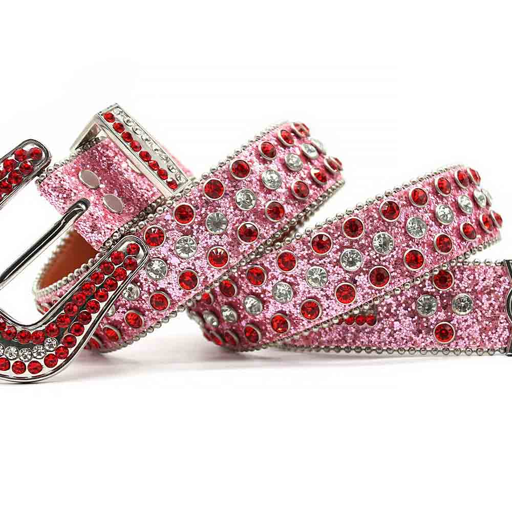 Pink Strap With Glossy Red & Silver Studs Sparkle BB Belt