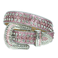 Beaded-Trim Crystal Rhinestone Western Belt with Silver Buckle
