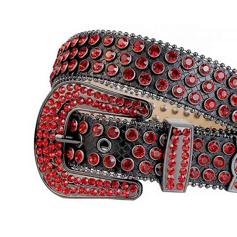 Black Strap With Red Adorned Rhinestone Belt with Black Red Buckle