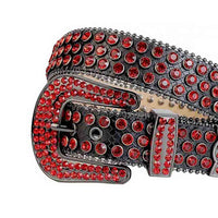 Black Strap With Red Adorned Rhinestone Belt with Black Red Buckle