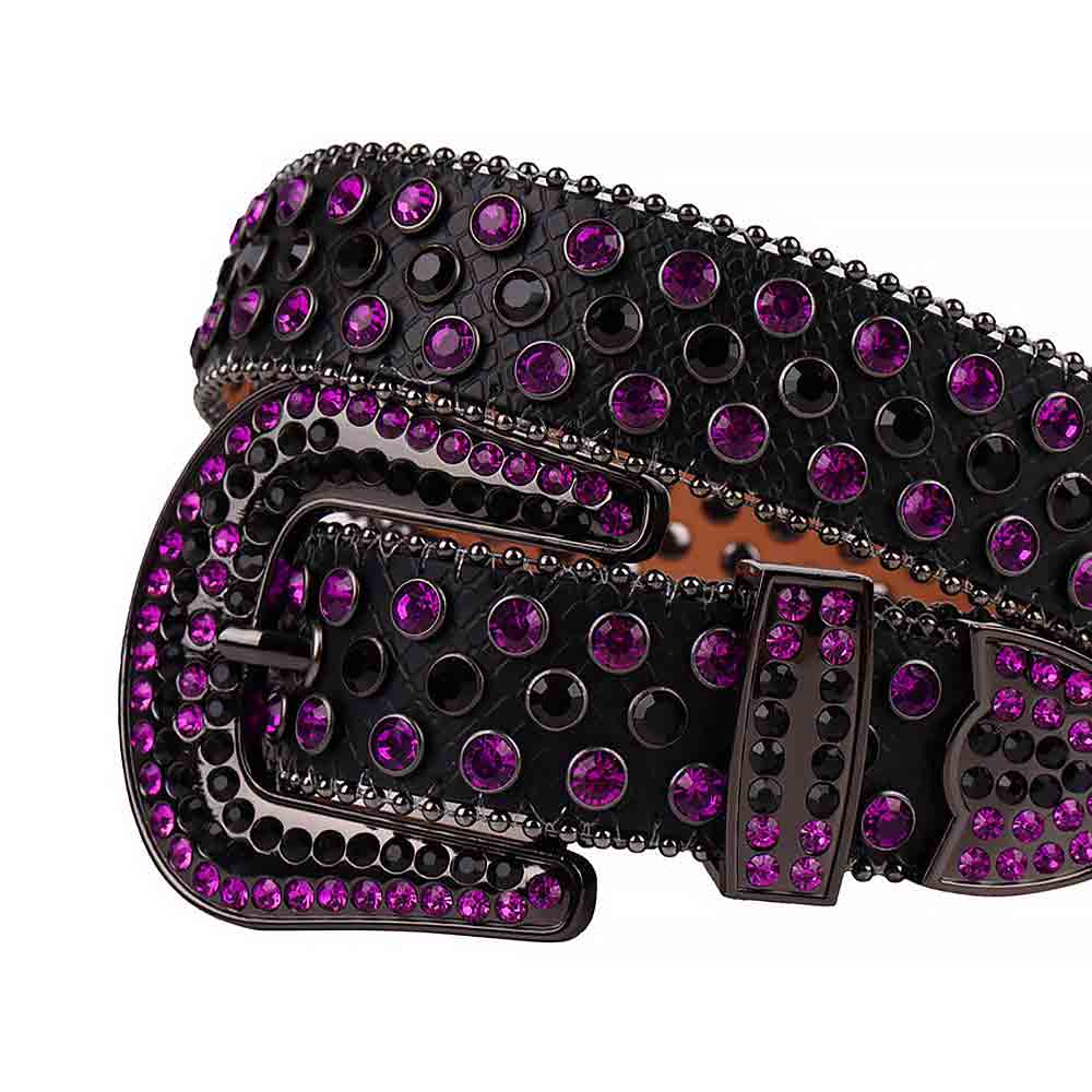 Sparkling Rhinestone Black belt and Purple Black Crystal Diamonds with Black Buckle Adorned with Purple Black Faceted Crystal Diamonds Rhinestones