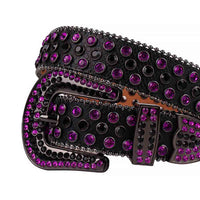 Sparkling Rhinestone Black belt and Purple Black Crystal Diamonds with Black Buckle Adorned with Purple Black Faceted Crystal Diamonds Rhinestones