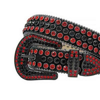 Black Strap With Red & Black Embellished Rhinestone Belt