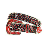 Black Strap With Red Encrusted Rhinestone Belt with Gold Red Buckle