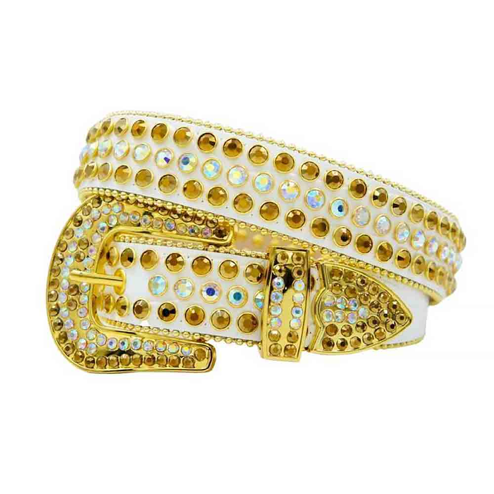 White Strap With Gold & Multi Adorned Rhinestone Belt