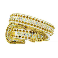 White Strap With Gold & Multi Adorned Rhinestone Belt