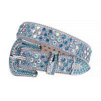 Crystal-Studded Leather Belts Silver Sparkle With Multi And Blue Gems