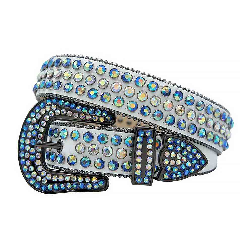 White Strap With Blue & Multi Color Adorned Rhinestone Belt