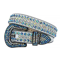 White Strap With Blue & Multi Color Adorned Rhinestone Belt