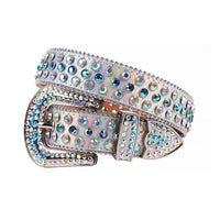 Sparkling Rhinestone Muti colour Belt with White Blue Faceted Crystal Multicolour Diamonds and Silver Buckle Embellished with White Blue Crystal Multicolor Diamonds Rhinestones