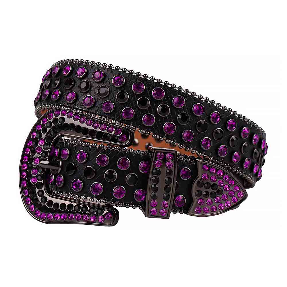 Sparkling Rhinestone Black belt and Purple Black Crystal Diamonds with Black Buckle Adorned with Purple Black Faceted Crystal Diamonds Rhinestones