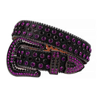 Sparkling Rhinestone Black belt and Purple Black Crystal Diamonds with Black Buckle Adorned with Purple Black Faceted Crystal Diamonds Rhinestones
