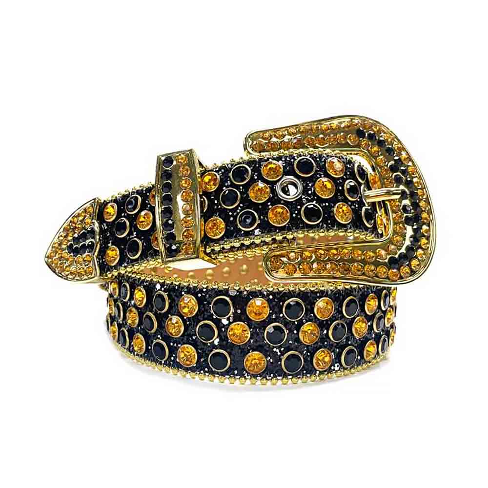 Black Strap With Gold & Black Embellished Rhinestone Belt