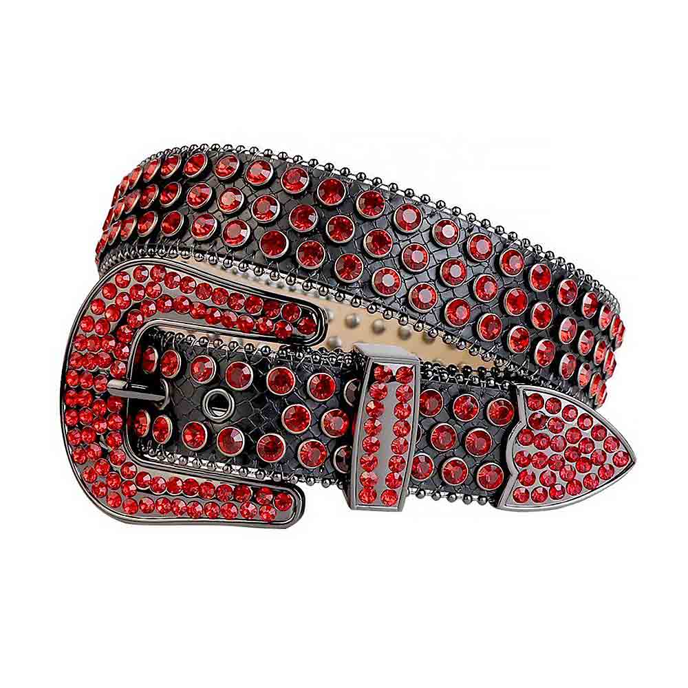 Black Strap With Red Adorned Rhinestone Belt with Black Red Buckle